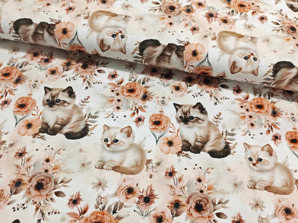 BOMULDSJERSEY - FLORAL KITTEN