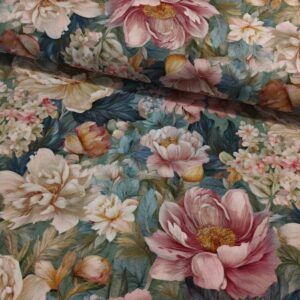 BOMULDSJERSEY - PAINTED FLOWERS - REST 1,2 M