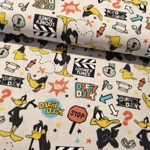 BOMULD -  POPLIN - DAFFY DUCK, GRÅ
