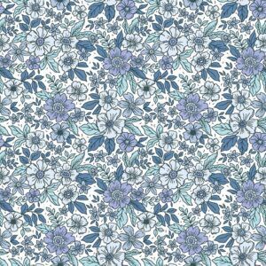 BOMULD -  POPLIN - BLOMSTER BLÅ