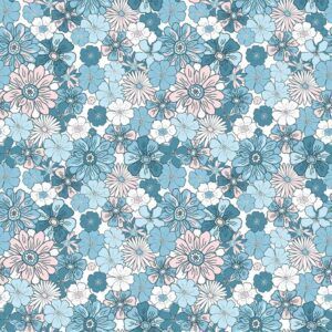 BOMULD -  POPLIN - BLOMSTER BLÅ/ROSA