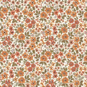 BOMULD -  POPLIN - BLOMSTER ORANGE/BRUN