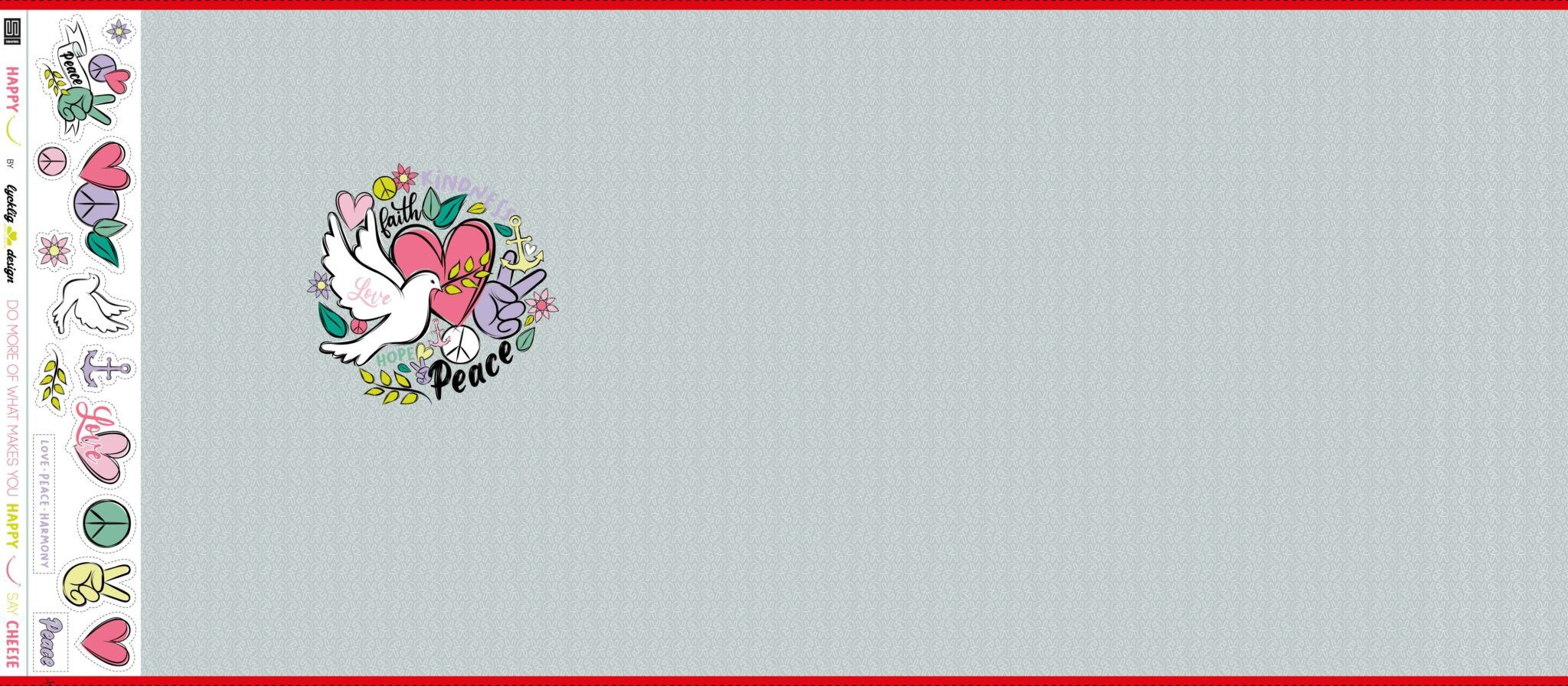 BOMULDSJERSEY - PANEL - HAPPY LOVE AND PEACE *70 x 155* - Billede 2
