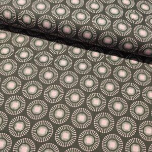 BOMULD -  POPLIN - KNAPPENÅLE, GRÅ/LYSERØD