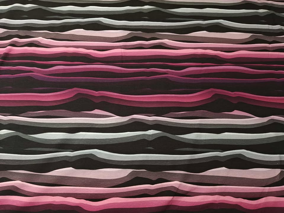 BOMULDSJERSEY - WAVY STRIPES, SORT, LILLA, BLÅ - REST 1,30 M - Billede 2