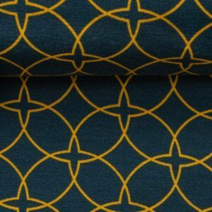 BOMULDSJERSEY - ORIENTAL FLAIR - PETROL/GULDENGUL