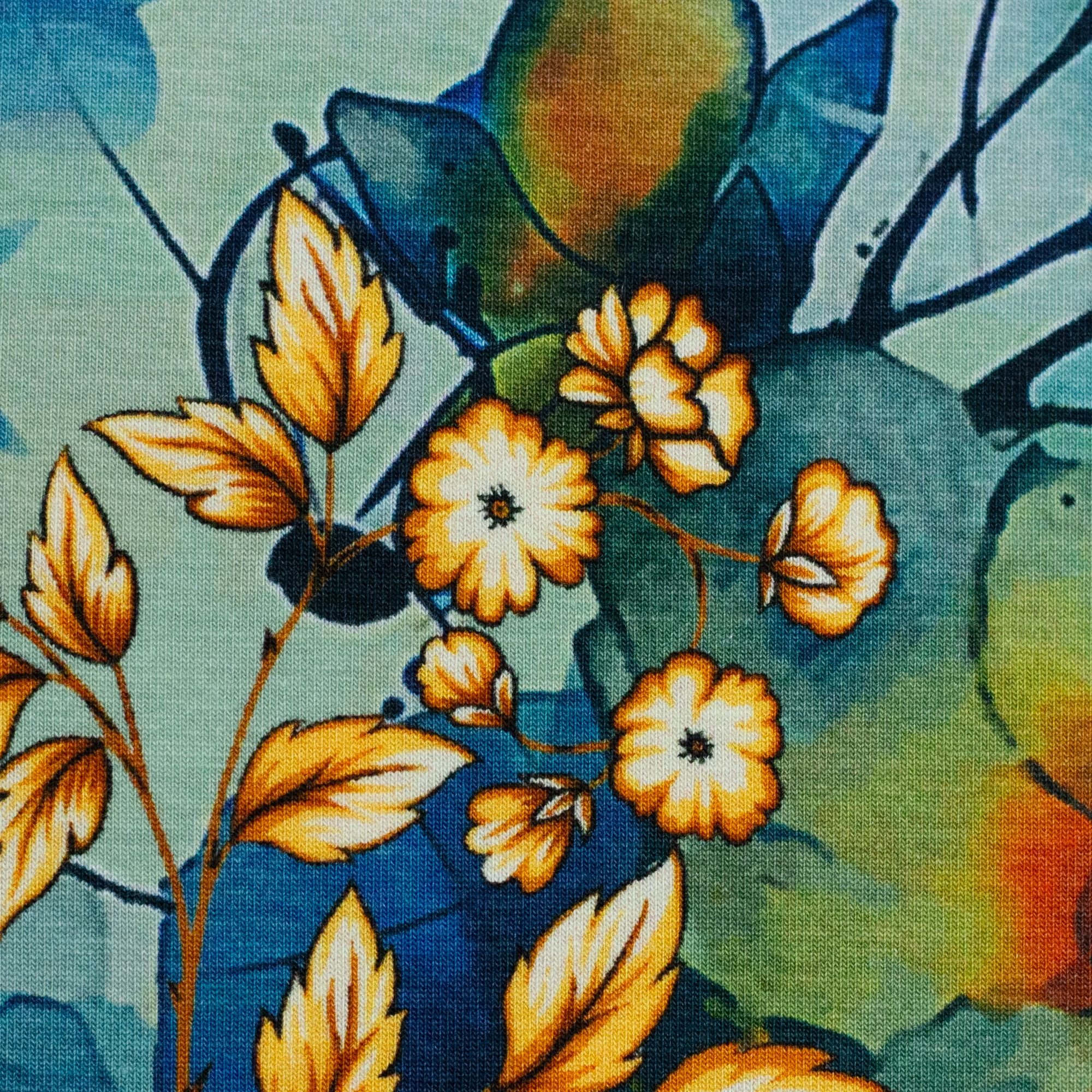 BOMULDSJERSEY M. MODAL - GOLDEN FLOWERS - Billede 3