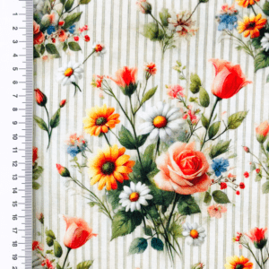 VISKOSEJERSEY - Striped Flowers